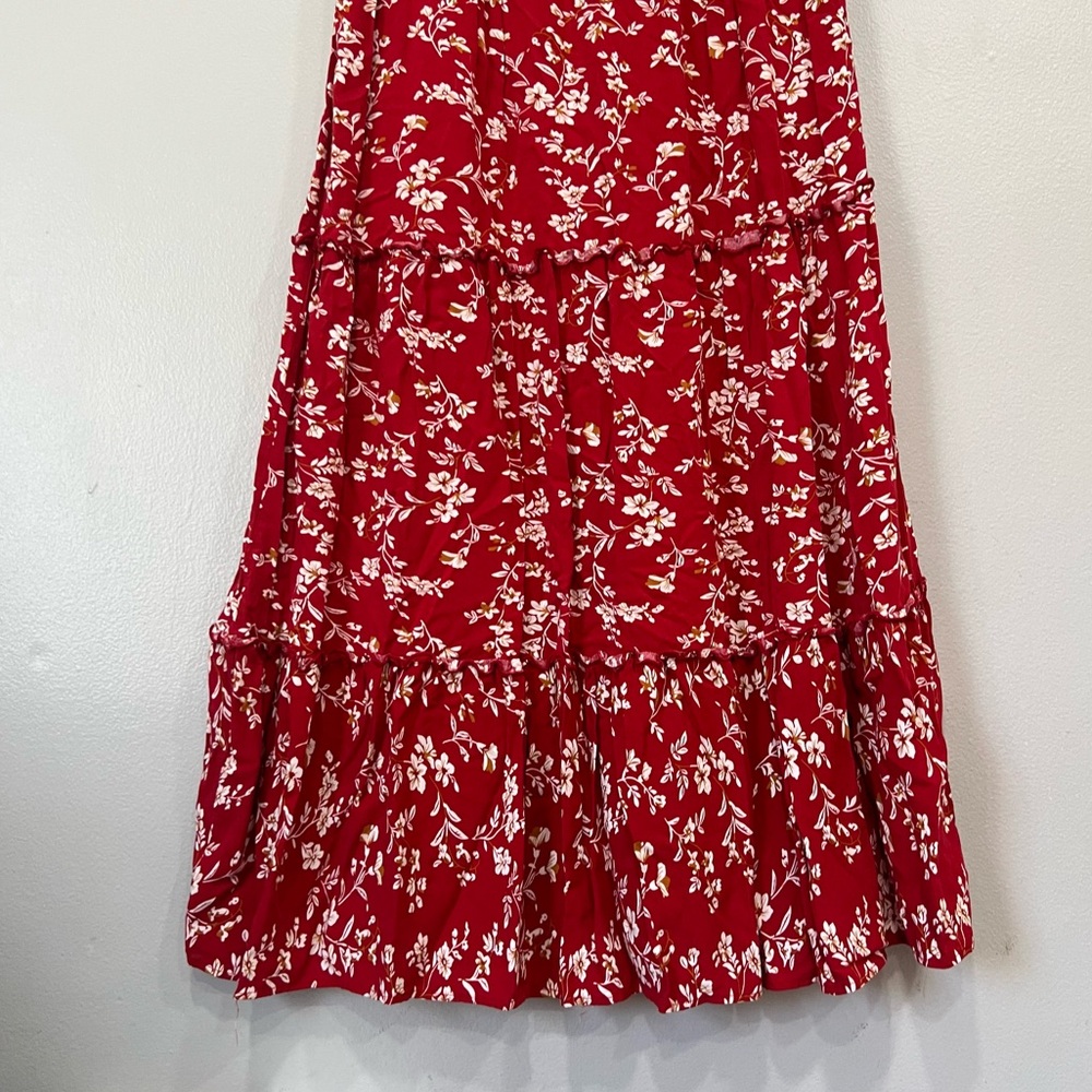 Red floral  V‎ neck maxi dress size S
cottagecore romantic spring style - Picture 7 of 8